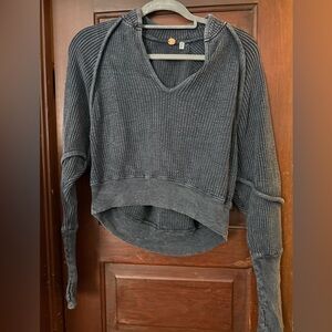 Free People One -Charcoal Faded black  Women's Waffle Long sleeve top